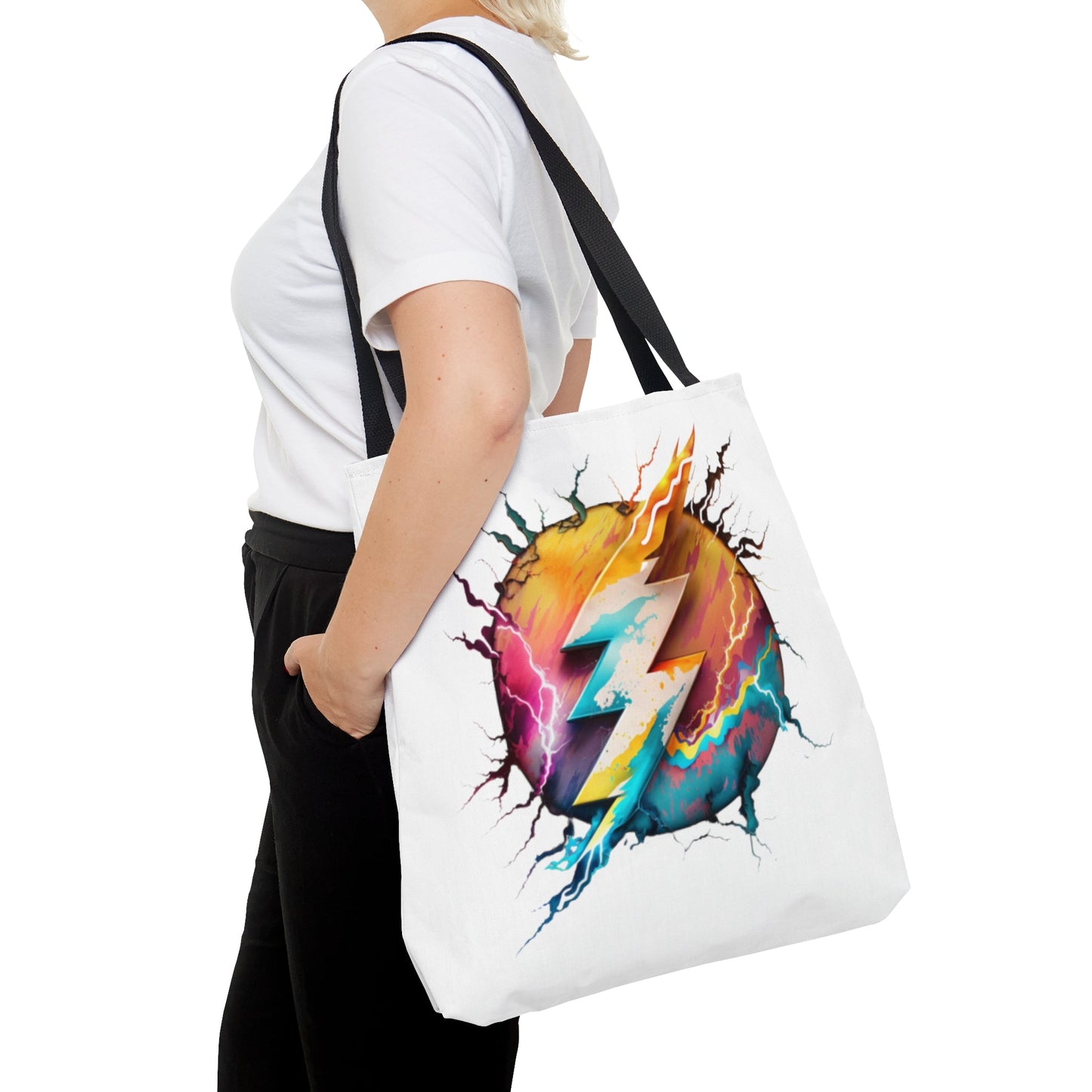 Multicolor Round lightning bolt Custom Design Tote Bag-Shalav5