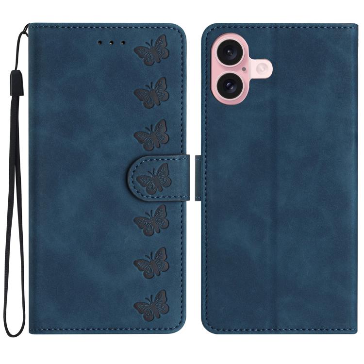 Seven Butterflies Embossed Leather Phone Case, For iPhone 18 Pro / 17 Pro, For iPhone 18 Pro Max / 17 Pro Max, For iPhone 16e / 17e, For iPhone 17