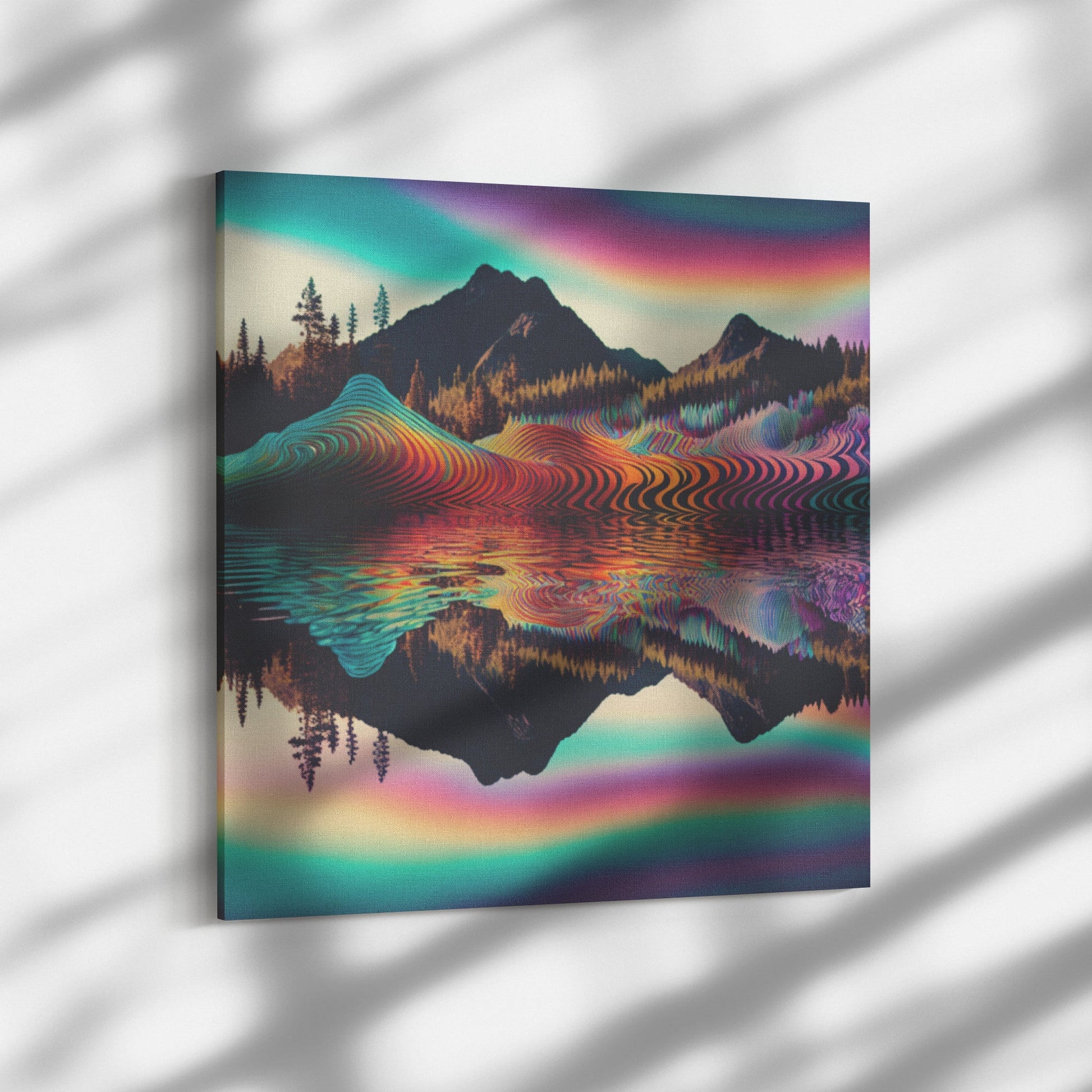 Psychedelic Soundwaves Wall Art Mountain Lake Reflection-Shalav5