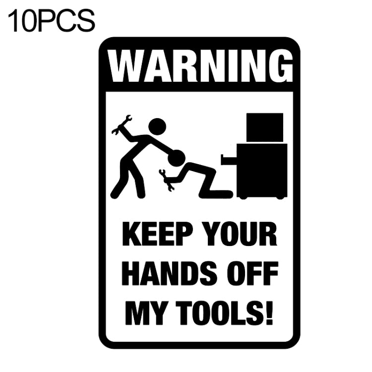 10 PCS QYPF 11.8CM18.3CM Tool Box Warning Sticker Funny Prank Graphic Car Sticker Black/Silver Vinyl Decoration Graphic, 11.8x18.3CM, Black, Silver
