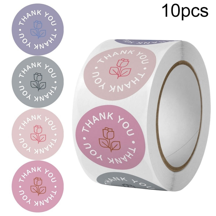 10 PCS Rose Flower Thank You Sticker Gift Box Sealing Sticker, 25mm 500 / Rolls, 38mm 500 / Rolls