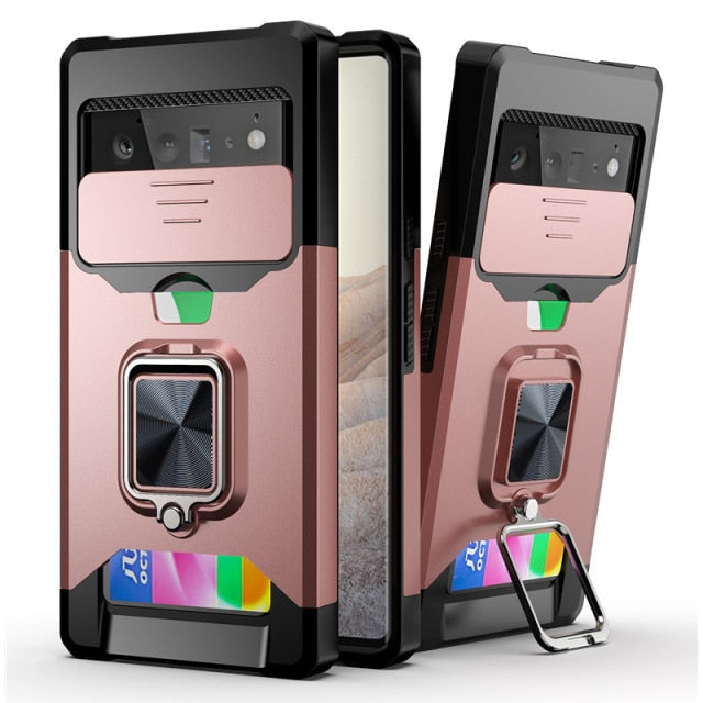 Google Pixel 6 Pro Case with Card Holder Kickstand Heavy Duty-Shalav5