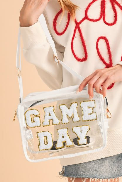 White Chenille GAME DAY Pattern Clear Bag