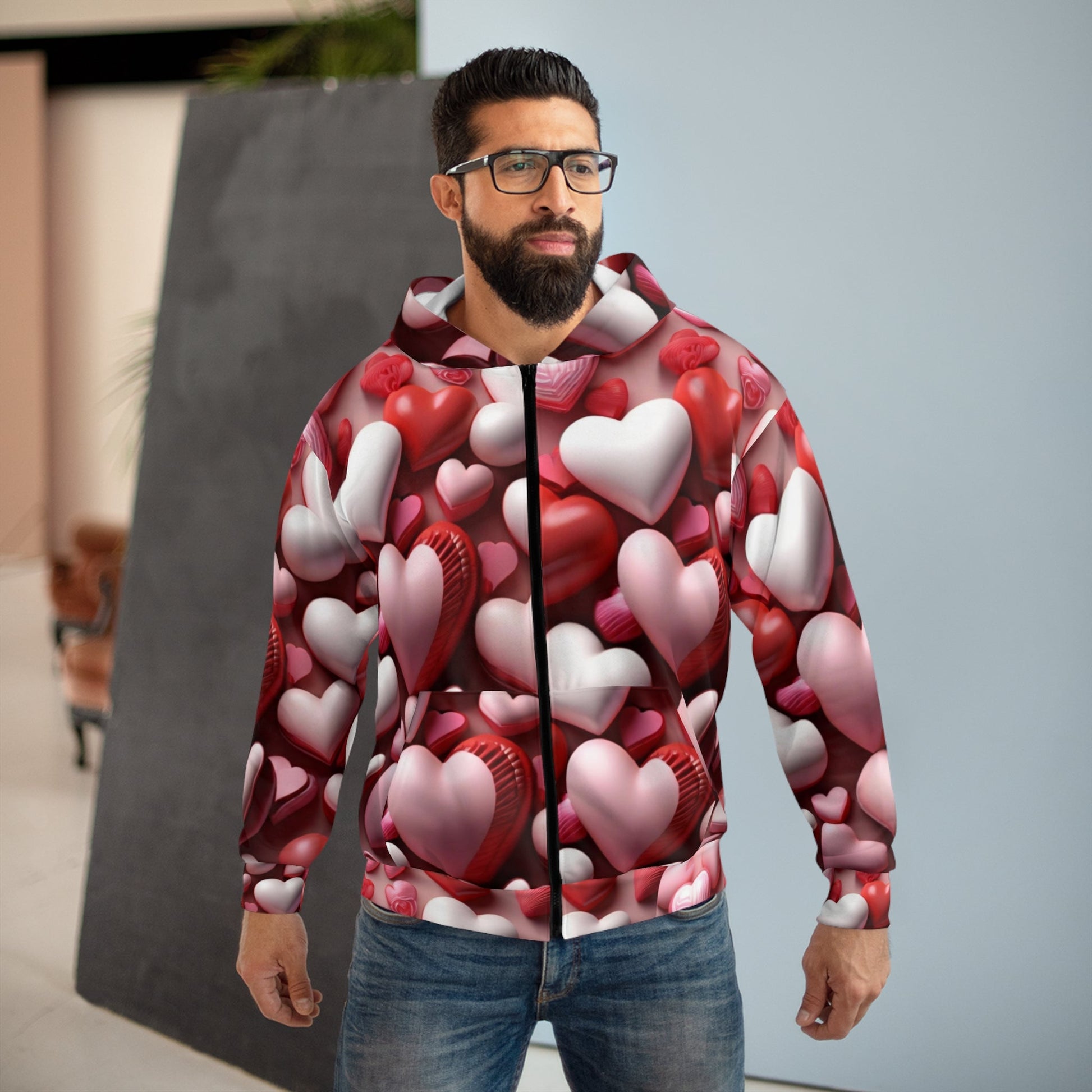 Hearts Immerges Unisex Zip Hoodie (AOP)-Shalav5