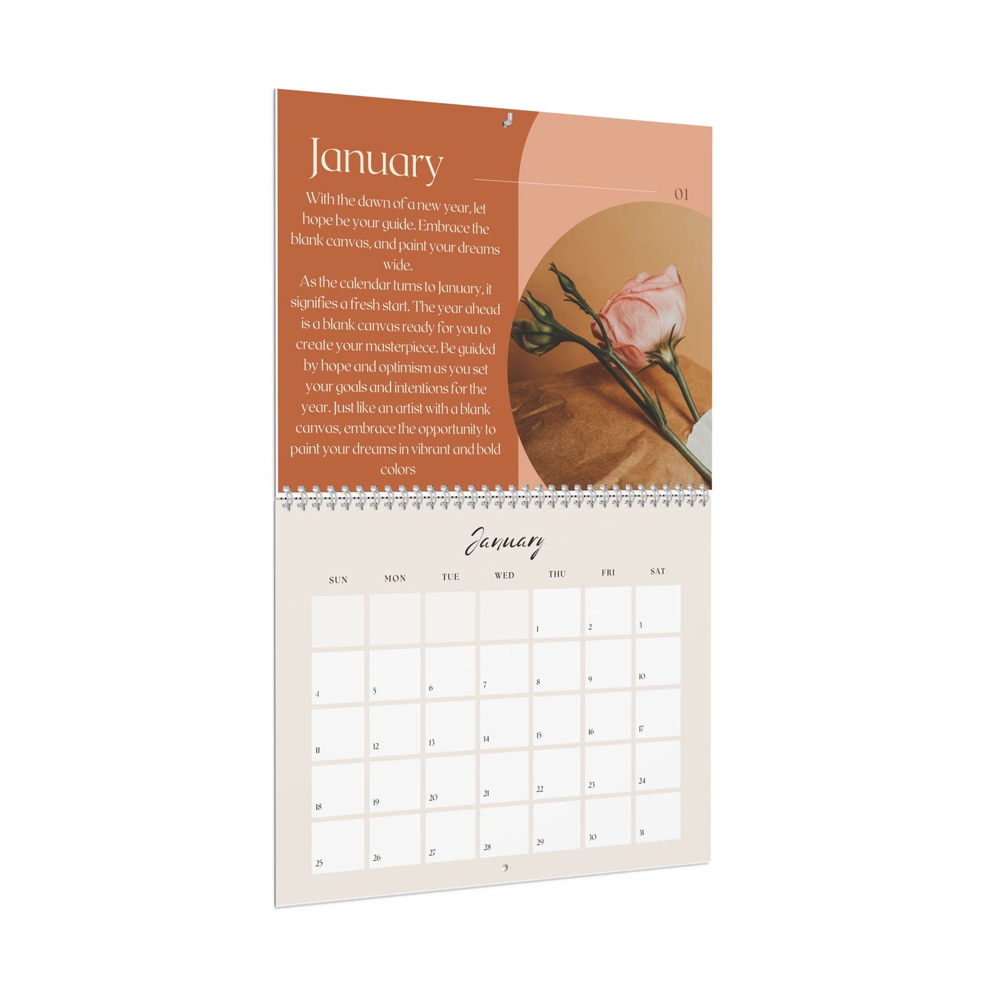 2026 Floral Monthly Wall Calendar | 12-Month Spiral Calendar