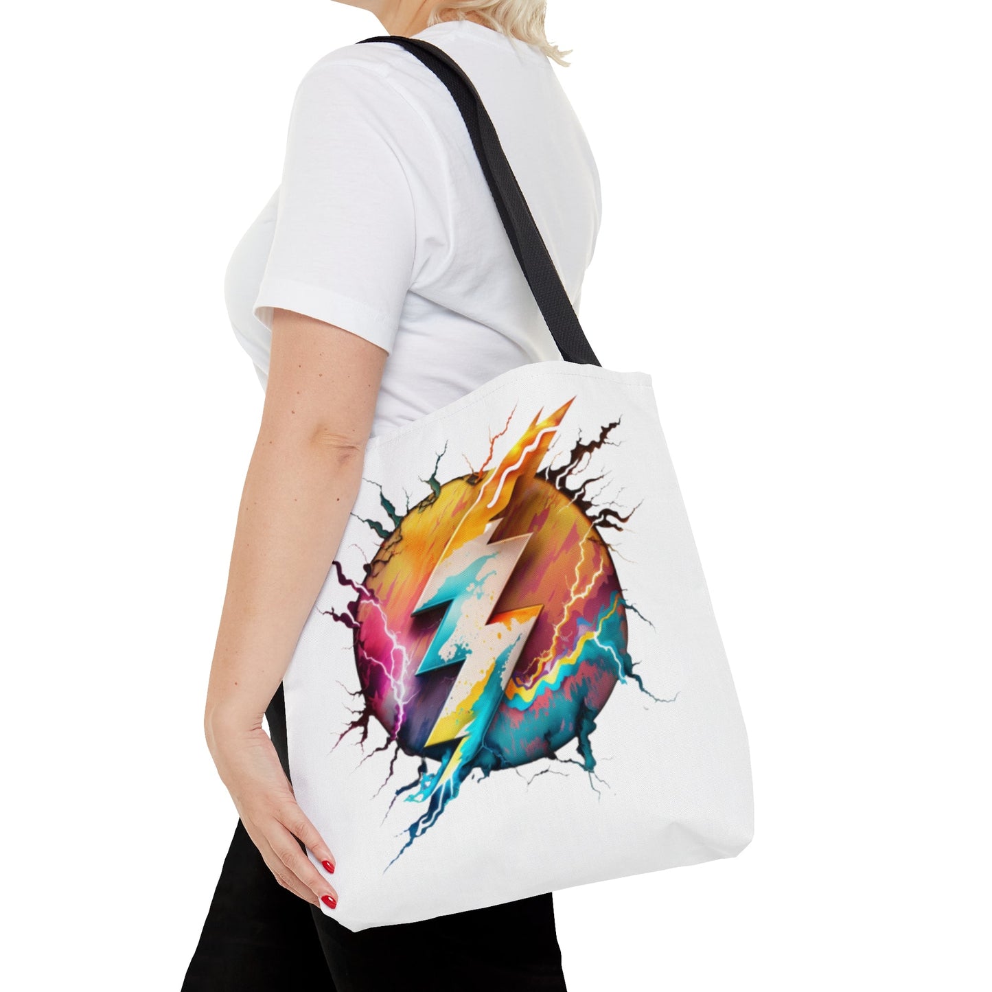 Multicolor Round lightning bolt Custom Design Tote Bag-Shalav5