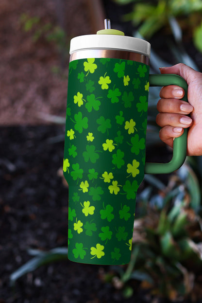 Dark Green St Patricks Day Clover Printed Tumbler with Straw & Lid