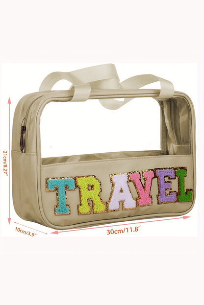 Parchment TRAVEL Letter Print Clear PVC Makeup Bag