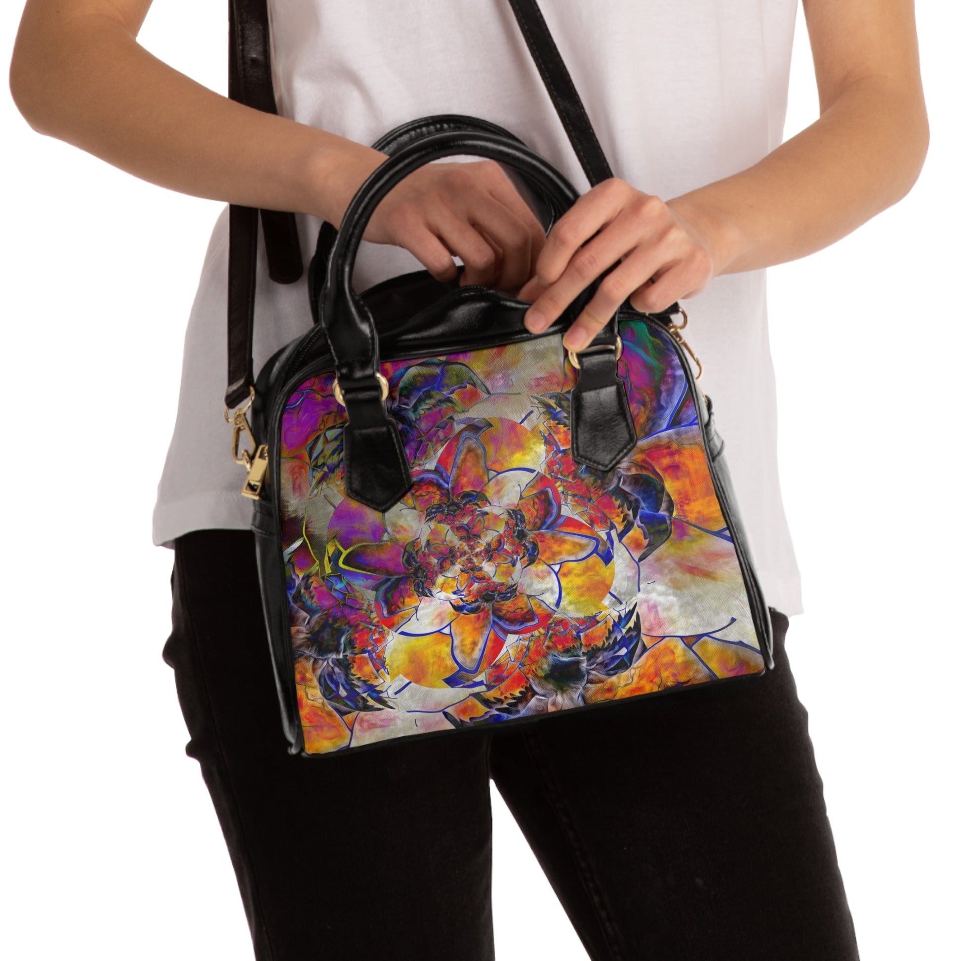Abstract Flower 3D Vivid Colors Shoulder Handbag-Shalav5