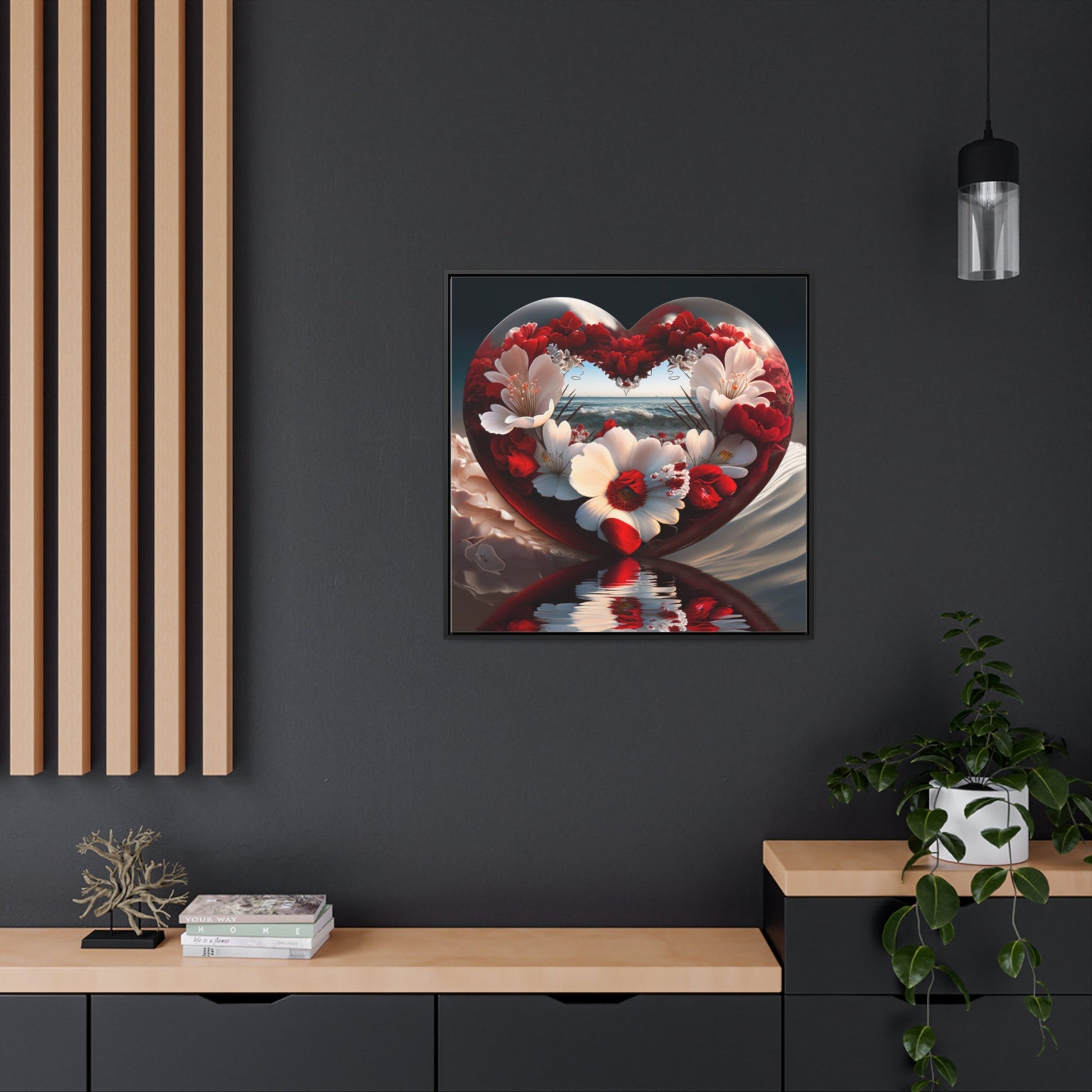 Canvas - Heart Reflected On Ocean Waves Gallery Canvas Wraps, Square Frame