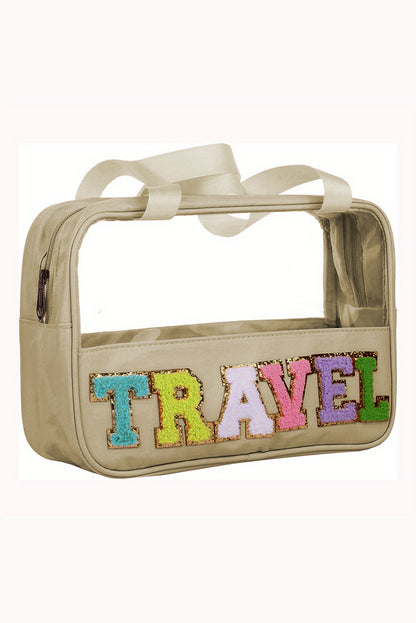 Parchment TRAVEL Letter Print Clear PVC Makeup Bag