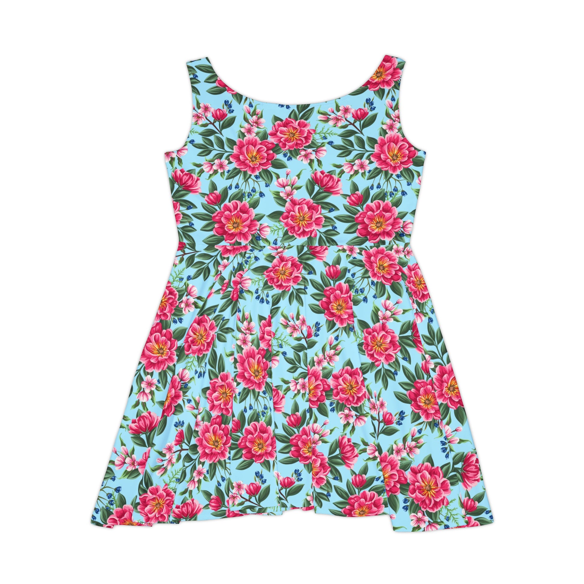 All Over Prints - Women's Skater Dress Sea Of Peonies Teal Background Pink And Yellow