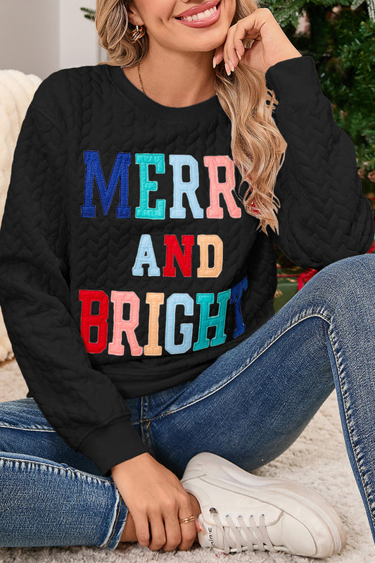 White Merry and Bright Quilted Sweatshirt