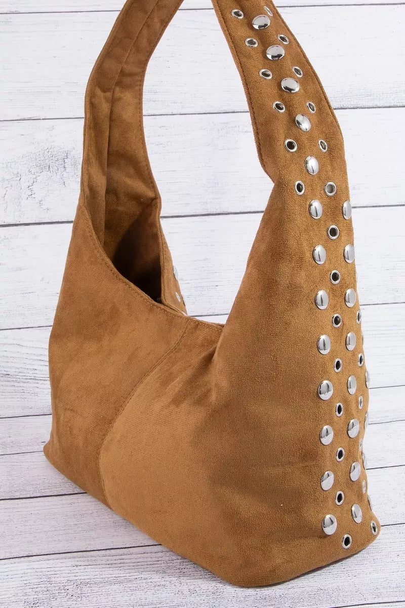 Brown edgy multi-rivet purse streetwear style