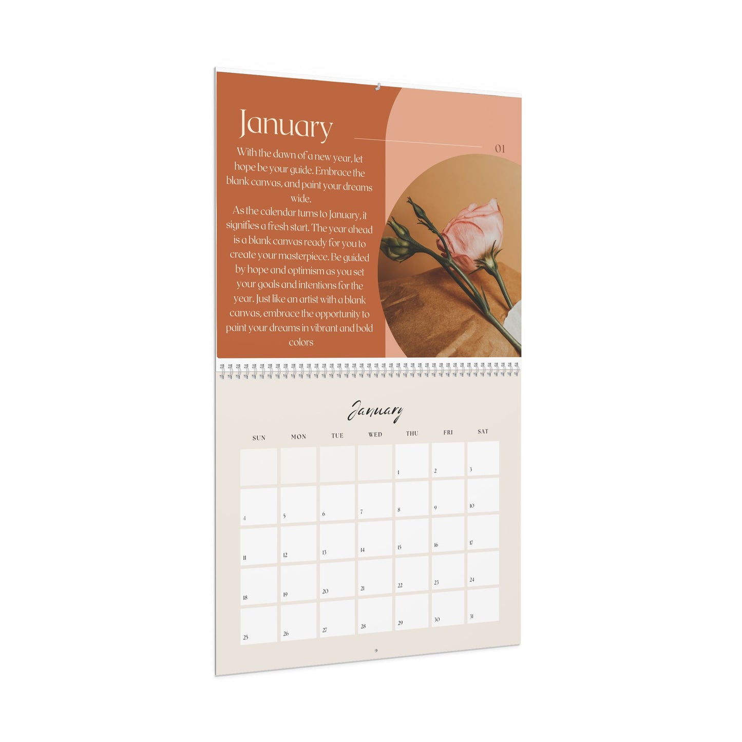 2026 Floral Monthly Wall Calendar | 12-Month Spiral Calendar