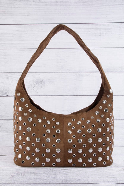 Brown edgy multi-rivet purse streetwear style