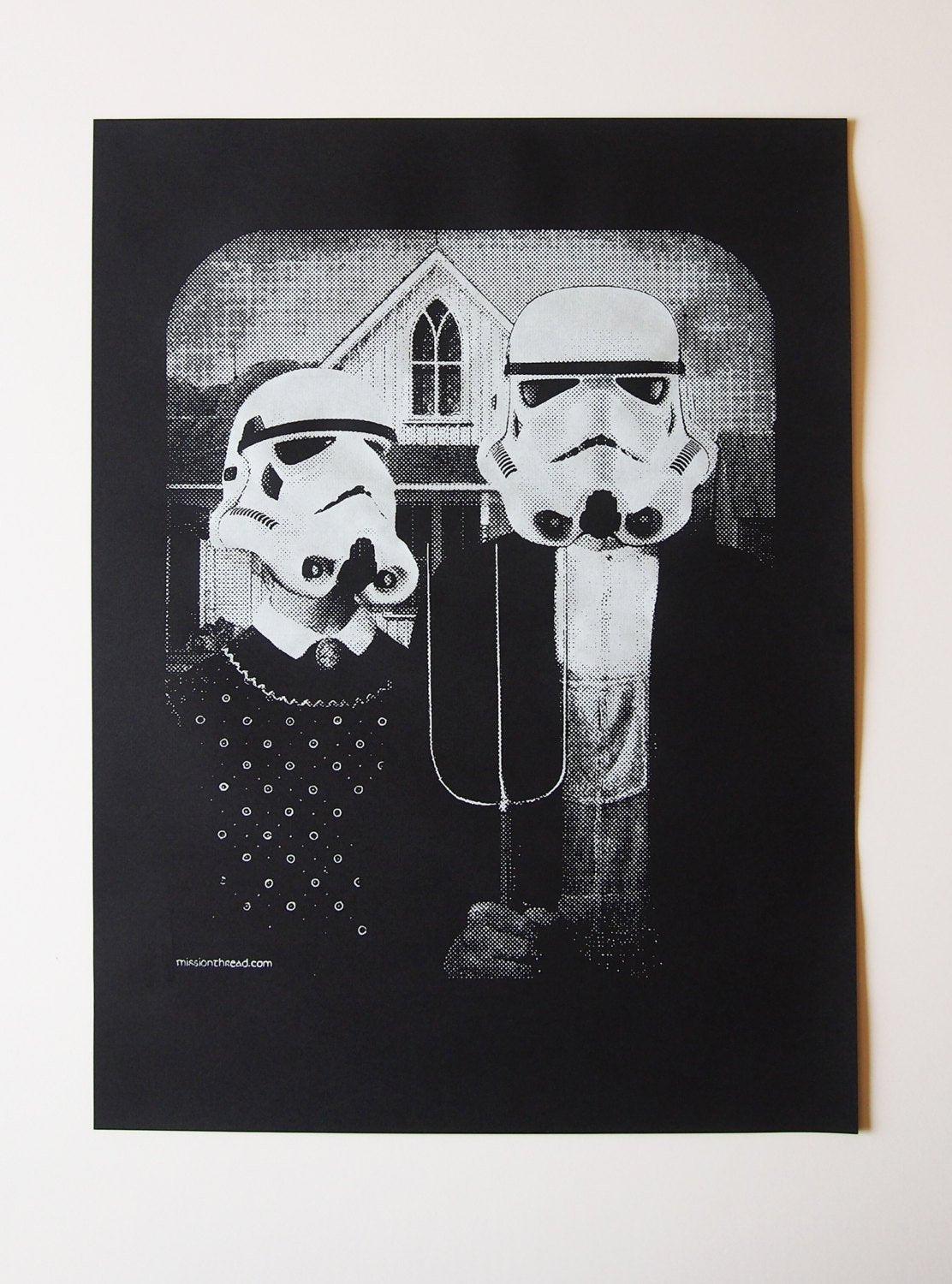 Wall Poster - Star Wars American Gothic Parody Poster, Star Wars Print- Worldwide Shipping  15' X 19 1/2"