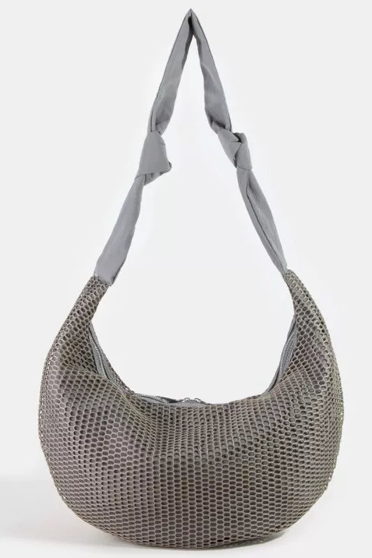 Gray Fame textured mesh knot shoulder bag 