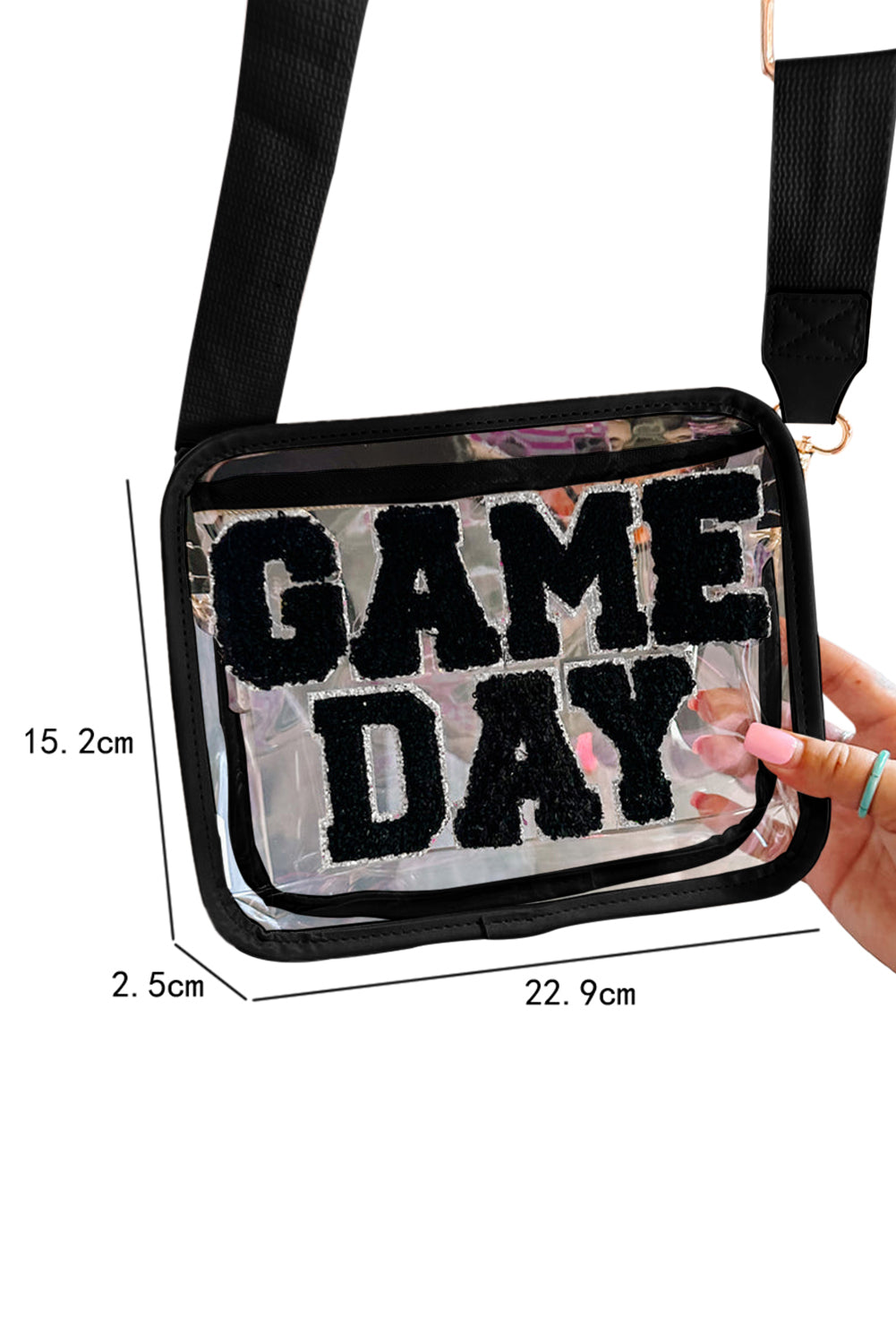 White Chenille GAME DAY Pattern Clear Bag