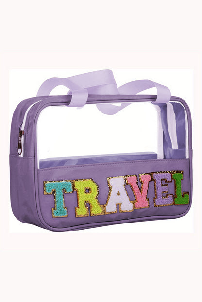 Parchment TRAVEL Letter Print Clear PVC Makeup Bag