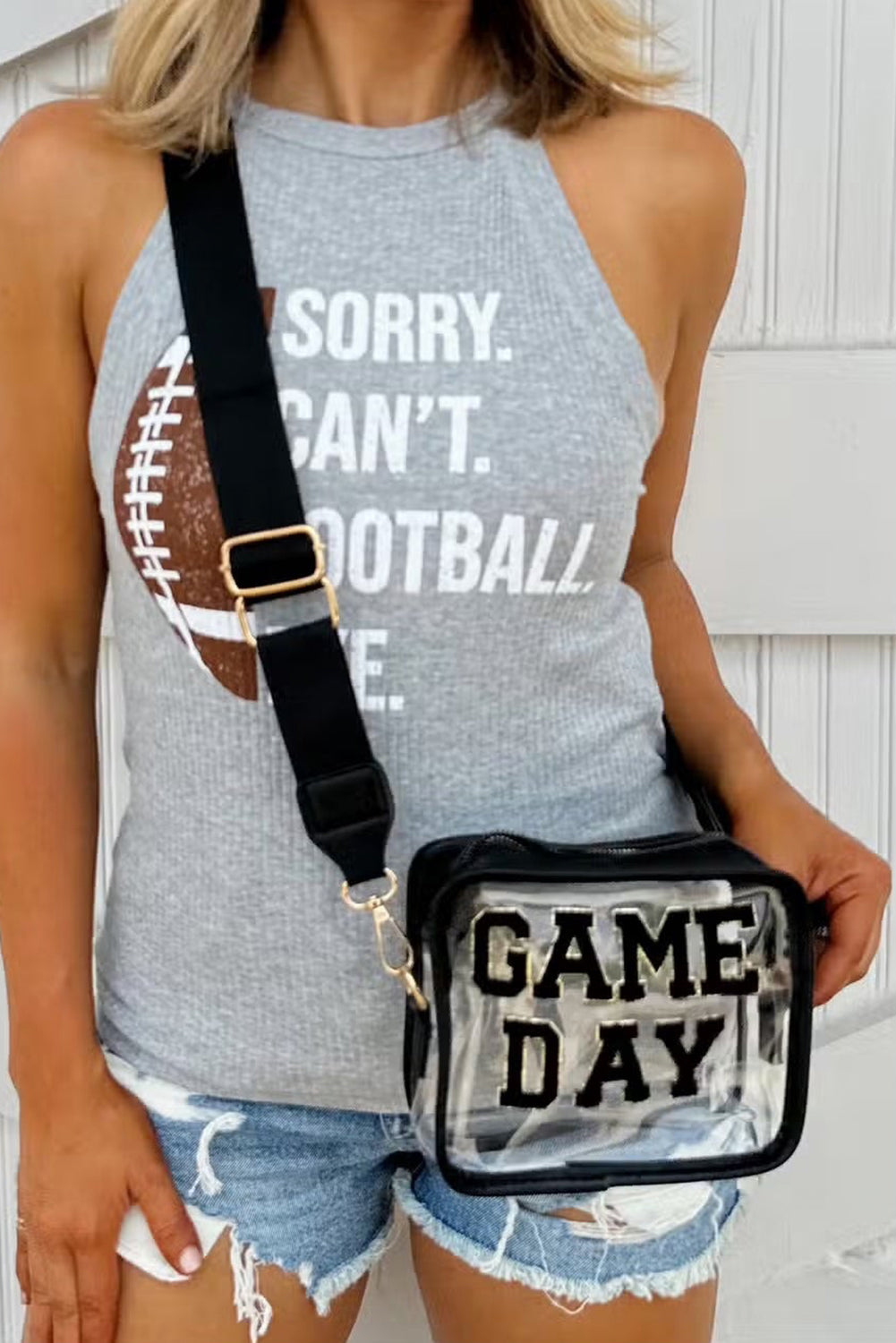 White Chenille GAME DAY Pattern Clear Bag