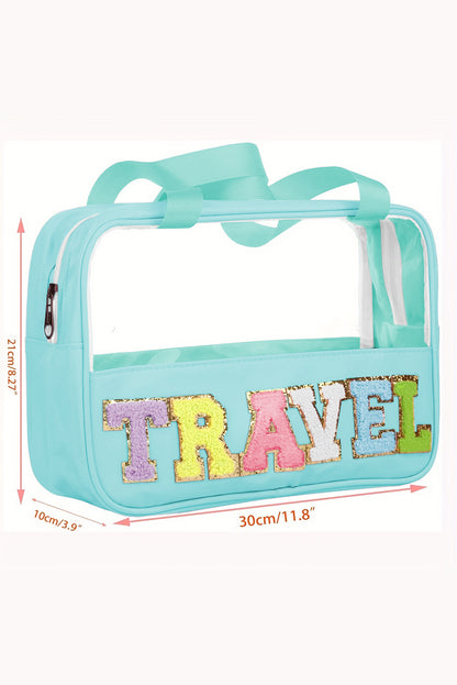 Parchment TRAVEL Letter Print Clear PVC Makeup Bag