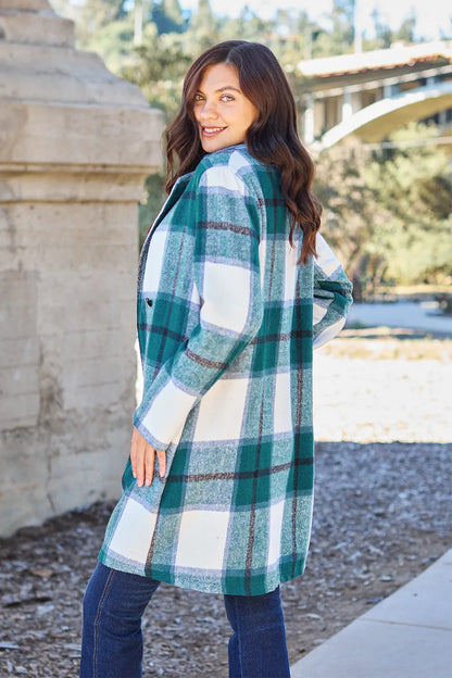 French Blue plaid lapel collar overcoat