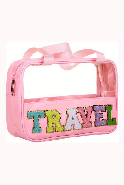 Parchment TRAVEL Letter Print Clear PVC Makeup Bag