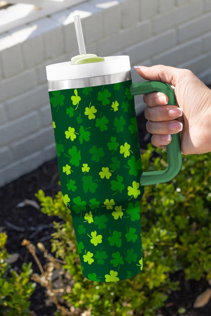 Dark Green St Patricks Day Clover Printed Tumbler with Straw & Lid
