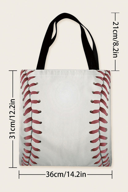 White Baseball Print Canvas Tote Bag 34*2*31cm