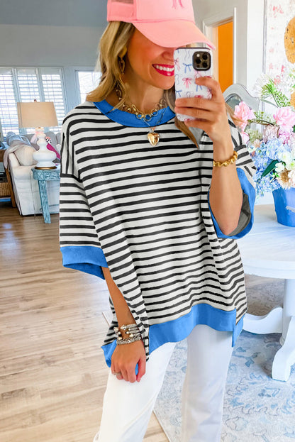 Pink Stripe Colorblock Drop Sleeve Oversized T Shirt