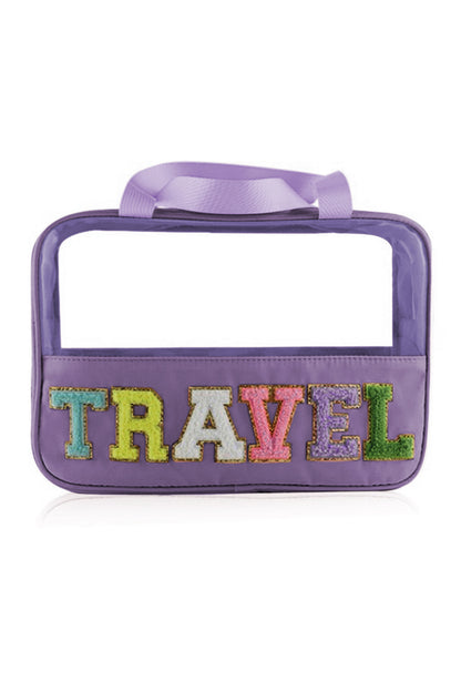 Parchment TRAVEL Letter Print Clear PVC Makeup Bag