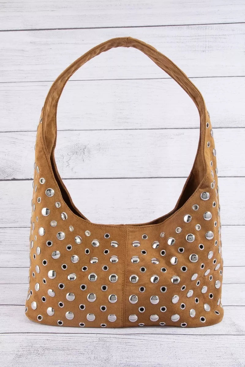 Brown edgy multi-rivet purse streetwear style