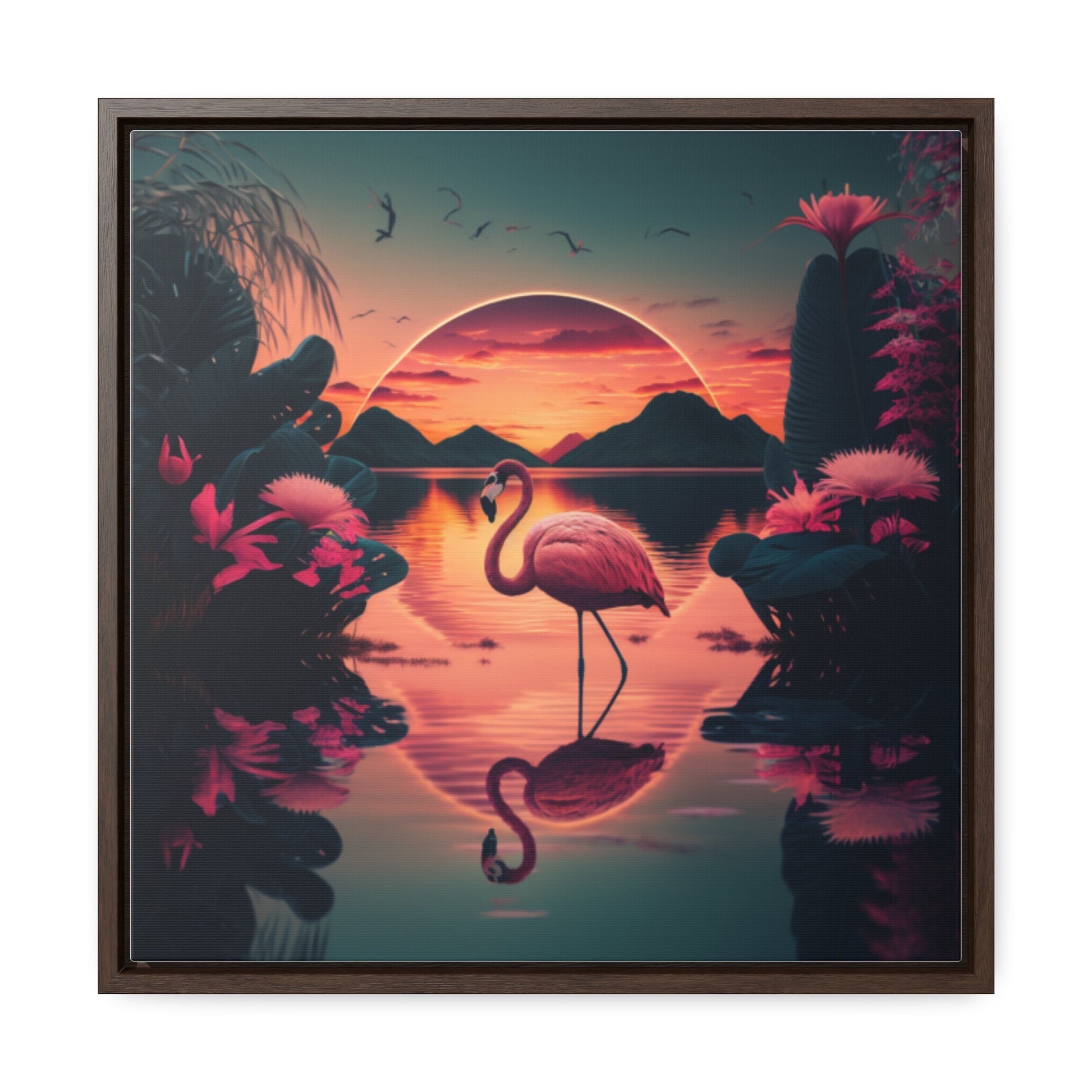 Flamingo Tropical Sunset Gallery Canvas Wraps, Square Frame-Shalav5