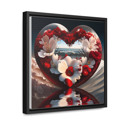Canvas - Heart Reflected On Ocean Waves Gallery Canvas Wraps, Square Frame