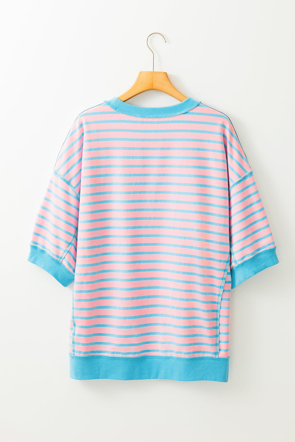 Pink Stripe Colorblock Drop Sleeve Oversized T Shirt