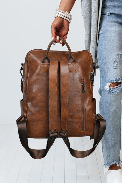 Brown Tassel Decor Retro PU Large Capacity Backpack