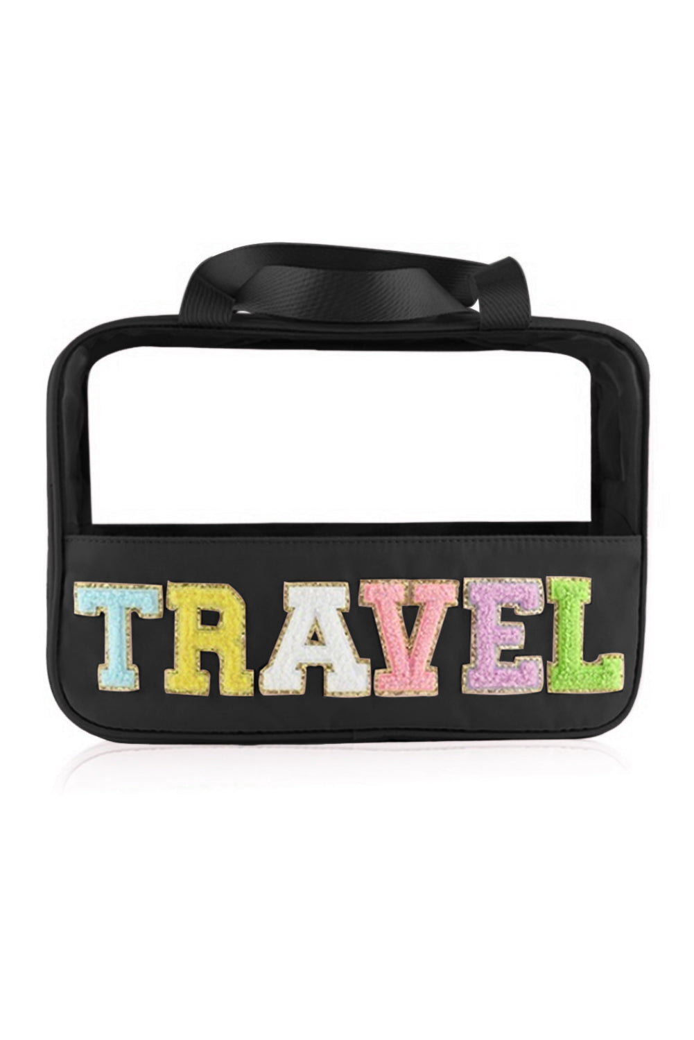 Parchment TRAVEL Letter Print Clear PVC Makeup Bag