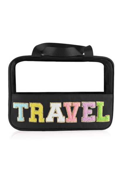 Parchment TRAVEL Letter Print Clear PVC Makeup Bag