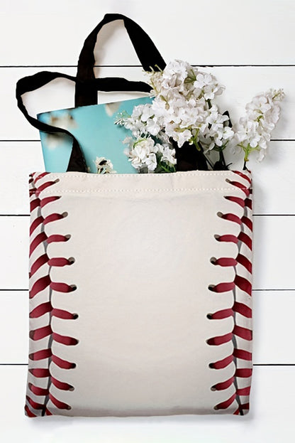 White Baseball Print Canvas Tote Bag 34*2*31cm