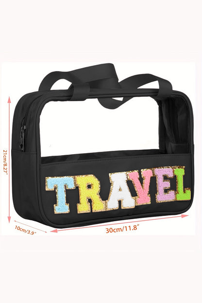 Parchment TRAVEL Letter Print Clear PVC Makeup Bag