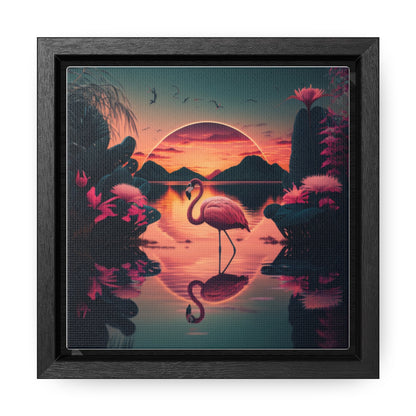 Flamingo Tropical Sunset Gallery Canvas Wraps, Square Frame-Shalav5