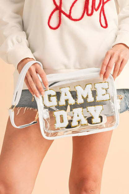 White Chenille GAME DAY Pattern Clear Bag