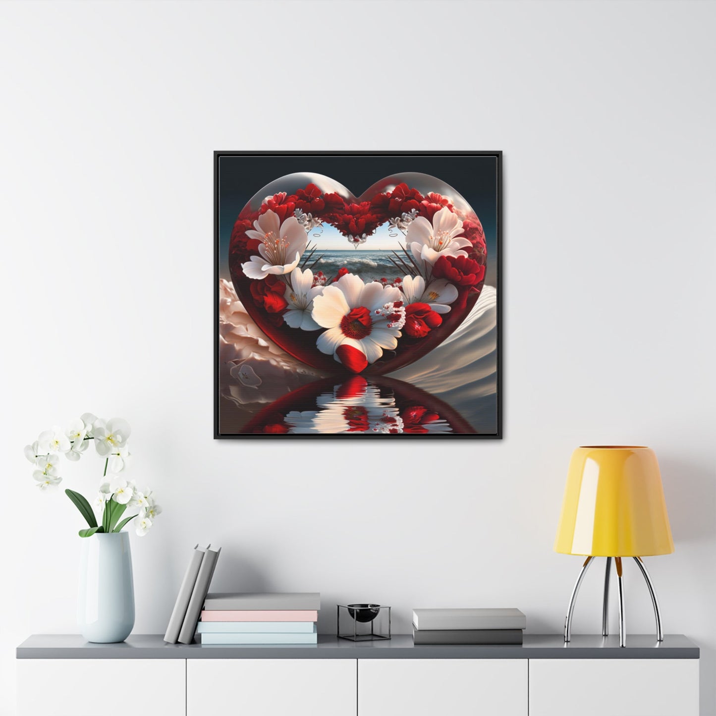 Heart Reflected On Ocean Waves Gallery Canvas Wraps, Square Frame-Shalav5