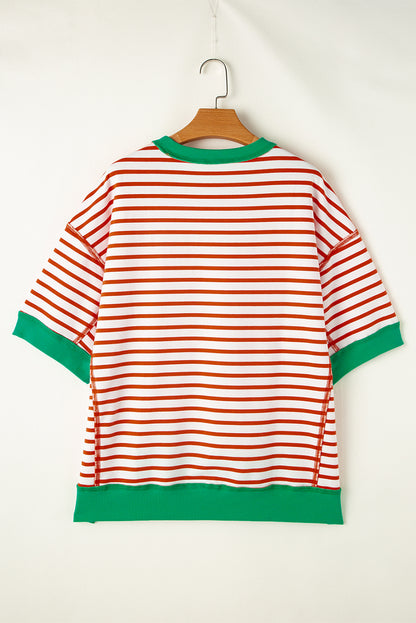 Pink Stripe Colorblock Drop Sleeve Oversized T Shirt