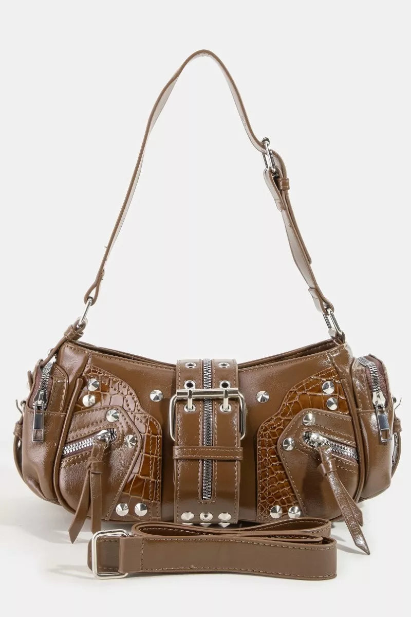 Small  Brown shoulder bag with silver hardware