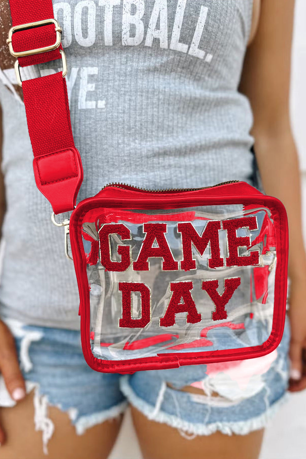 White Chenille GAME DAY Pattern Clear Bag