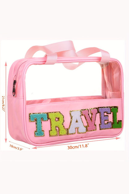 Parchment TRAVEL Letter Print Clear PVC Makeup Bag