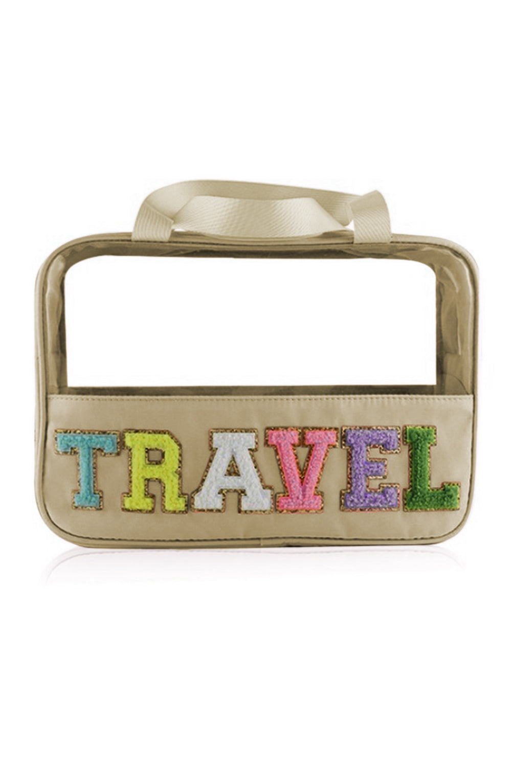 Parchment TRAVEL Letter Print Clear PVC Makeup Bag