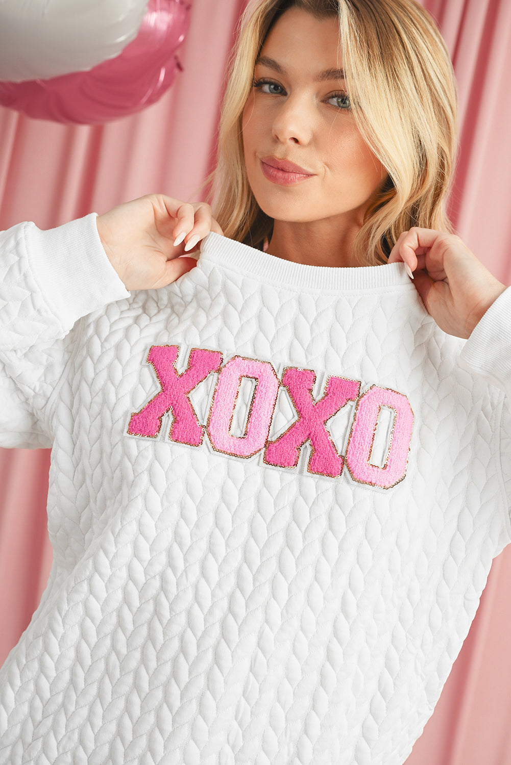 White Merry and Bright Quilted Sweatshirt